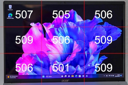 La distribuzione della luminosità dell'Acer Swift Go 14 in nit.
