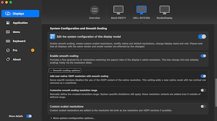 The tool BetterDisplay unlocks so-called HiDPI scaling for 1440p displays.