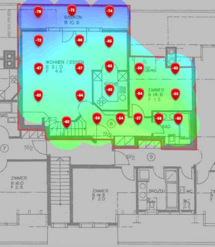 2.4 GHz signal level on the lower floor.