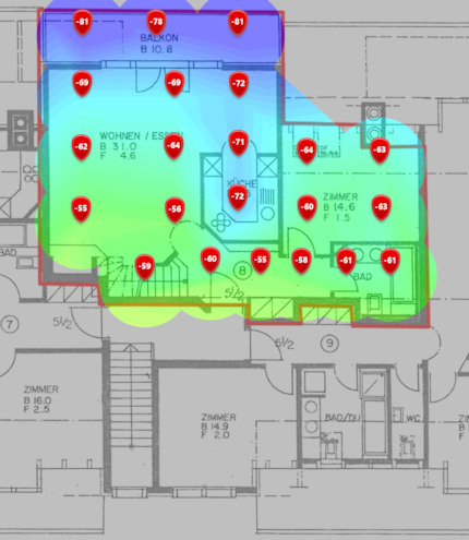 5 GHz signal level on the lower floor.