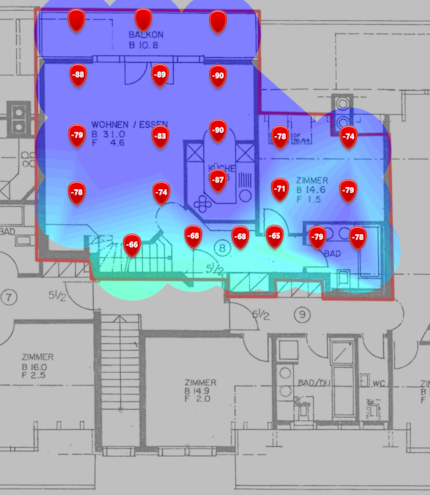 6 GHz signal level on the lower floor.