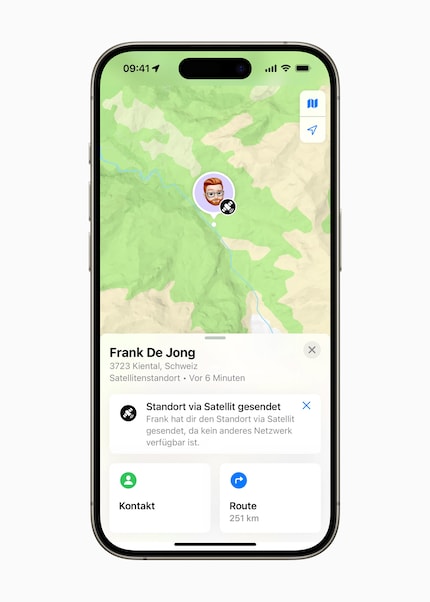 Über «Wo ist?» kannst du deinen Standort jetzt auch per Satellit an Kontakte senden.