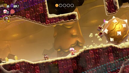 Toadette escaping a giant boulder, Indiana Jones style.