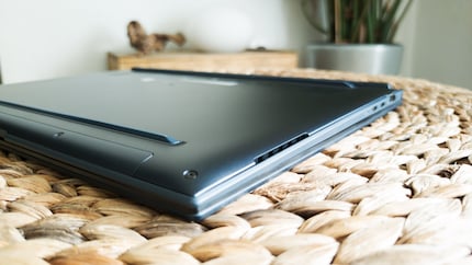 The stereo speakers are mounted on the side facing downwards.