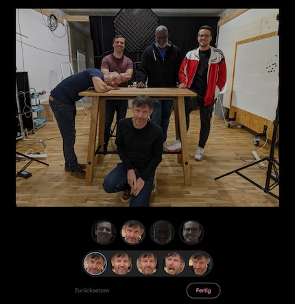 Hier sehe ich aus allen gemachten Fotos, die sich ähnlich sind, die verschiedenen Gesichtsausdrücke und kann den besten wählen. Ausser bei Kevin, der guckt offenbar zu schräg…
