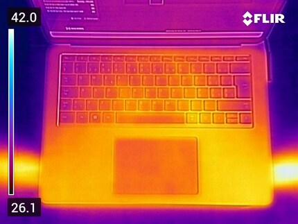 L'image thermique montre jusqu'à 42 degrés Celsius en cas d'utilisation continue du CPU comme en jeu.