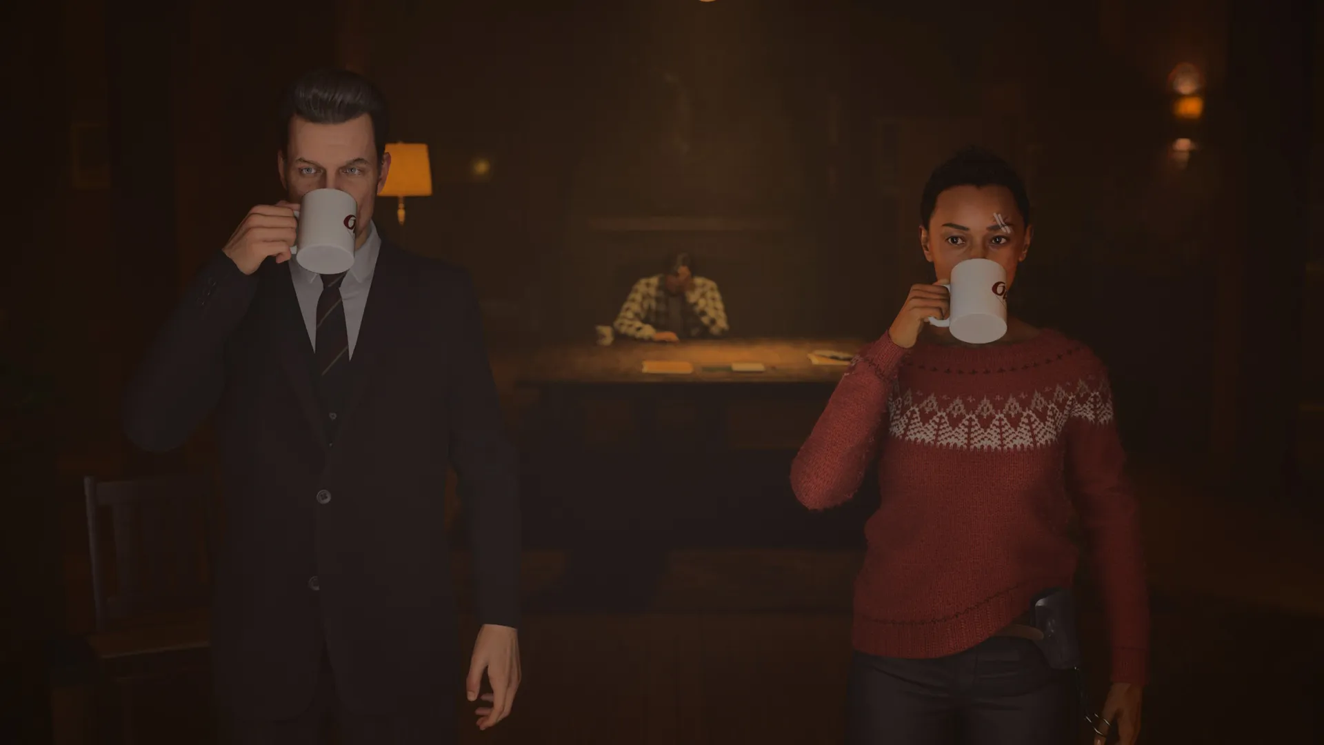 Alex Casey mit dem Gesicht von Creative Director Sam Lake und FBI-Agentin Saga Anderson gespielt von Melanie Liburd.