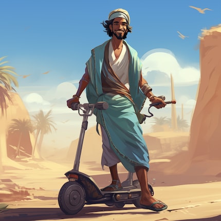 Voller Klischees: So stellt sich die künstliche Intelligenz den Flaschengeist der E-Scooter vor.