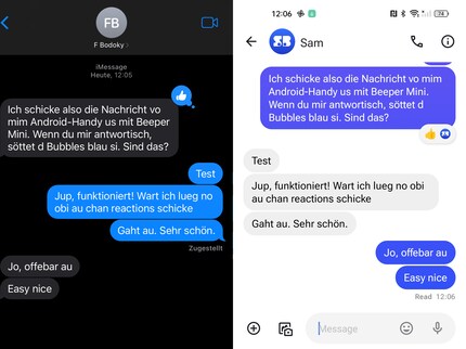 Flo und Samuel haben die App ausprobiert – erfolgreich. Links iPhone, rechts Android.