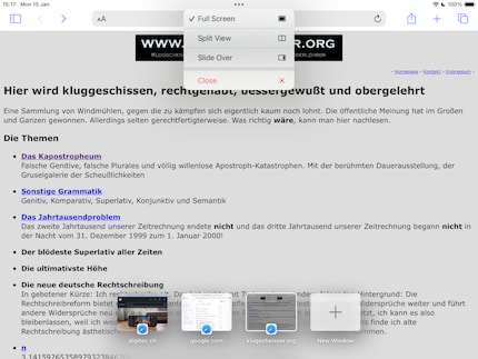 In alto, il piccolo menu del multitasking, in basso le finestre delle varie app.