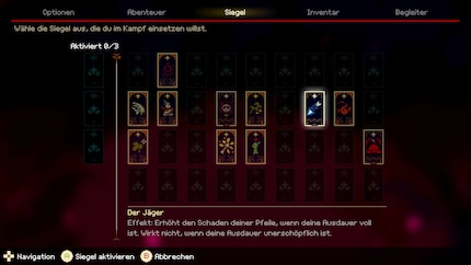 Mit den Siegeln ergänzt du deine Fähigkeiten und passt sie der Situation an.