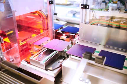 Before the solar cells are fitted on to solar panels, they’re each tested for performance.