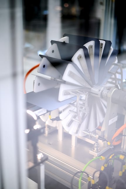 Wafers on their way to becoming solar cells.