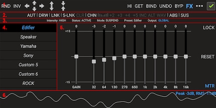 Das Interface ist in sechs Bereiche unterteilt.