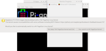 Lors de l'installation de «Minecraft», il m'est proposé de passer à une PageSize de 4K pour le noyau Linux.