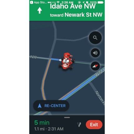 Hier fährt Mario durch eine US-Stadt. Das Feature ist mittlerweile auf Google Maps nicht mehr verfügbar. Schade eigentlich.