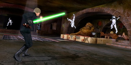 Zugegeben: Dass die imperialen Sturmtruppler in diesem Screenshot unkontrolliert durch die Luft schweben, dürfte von Jedi Luke Skywalker so gewollt sein.