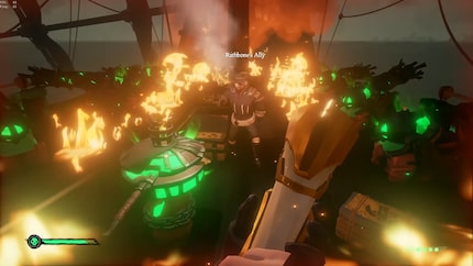 I’m supremely confident this ship in Sea of Thieves won’t be afloat for much longer. Please ignore the health bar for the player character at the bottom left…