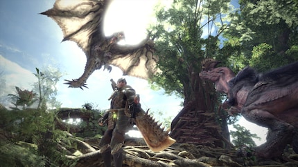 Monster Hunter: World focuses on immersive battles against giant dino beasts.