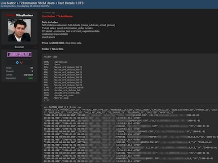 Der Screenshot soll das Angebot der Hackergruppe ShinyHunters auf BreachForums zeigen.