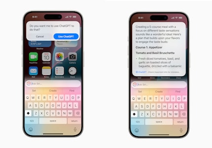 Auf Wunsch schickt Siri Anfragen zu OpenAI. Dort werden sie von GPT-4o weiterverarbeitet.