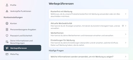 Unter «Werbepräferenzen» kannst du ein kostenpflichtiges Abo lösen. Das reicht der EU aber nicht.