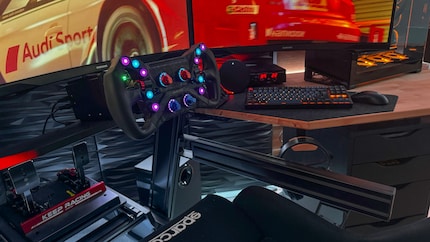 The racing wheel’s always ready to go.