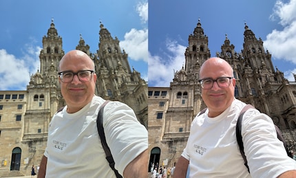 Comparaison de selfies entre le Flip (à gauche) et l’iPhone (à droite).