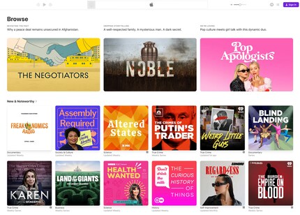 La web app assomiglia all'app Podcasts per MacOS.