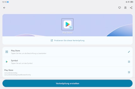 Einmal die Verknüpfung für den Play Store erstellen.
