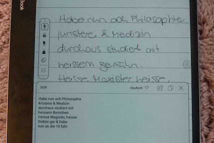 The handwriting recognition feature converts a spidery scrawl into block letters. For me, this works relatively well.