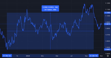 The euro has risen by 5.56 per cent from October to October.
