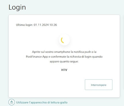 Se voglio accedere a Postfinance nel browser, devo anche autenticarmi tramite l'app.