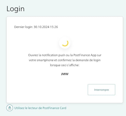 Pour me connecter à Postfinance dans le navigateur, je dois en plus m’authentifier avec l’appli.