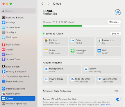 In questo menu posso gestire le impostazioni di iCloud.