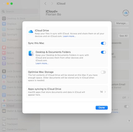 Puoi inoltre disattivare la sincronizzazione del desktop e delle cartelle dei documenti.