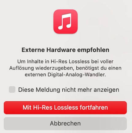 Pour le Hi-Res-Lossless, Apple Music recommande un convertisseur DAC externe.