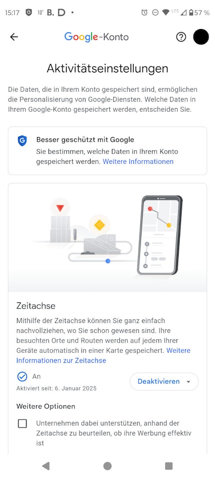 You can access the timeline settings via the blue dot in Google Maps.