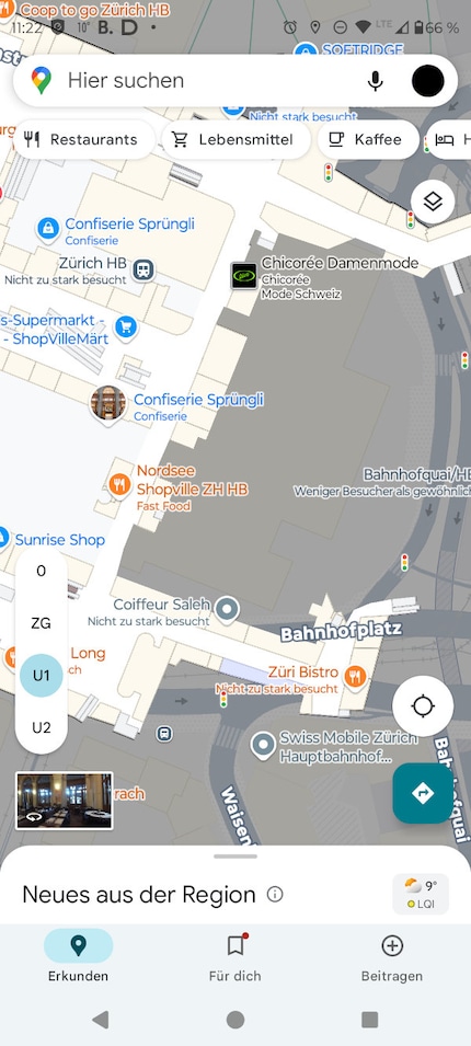 My life saver in Zurich: the indoor maps at the main railway station. On the left-hand side, I select the floor to be displayed.