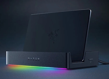 The Chroma handheld dock has RGB lighting and can also be used as a table stand for the handheld or tablet.