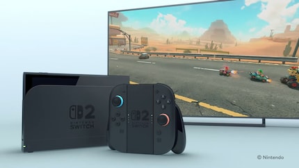 Das neue Dock mit Switch-2-Logo und mit Switch-Controller-Zubehör.