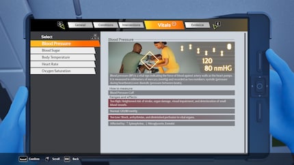 Neben medizinischen Geräten steht mir auch ein Tablet zur Diagnose und Spiel-Informationen zur Verfügung.