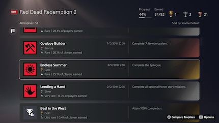 Der Stein des Anstosses für meine Analyse: Die Trophäe «Endless Summer» in «Red Dead Redemption 2».