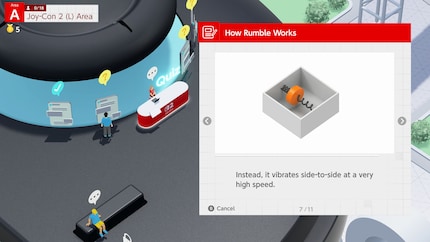Dans la démo tech payante pour la console « Nintendo Switch 2 Welcome Tour », le fonctionnement des nouveaux moteurs Rumble de la manette est expliqué de manière interactive.