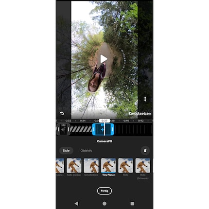Spezielle Kameraeffekte, wie eine Tiny-Planet-Ansicht, lassen sich in der Quik-App schnell und einfach einfügen.