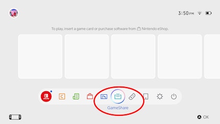 Mit diesem Menüpunkt startest du GameShare – oder im jeweiligen Game direkt.