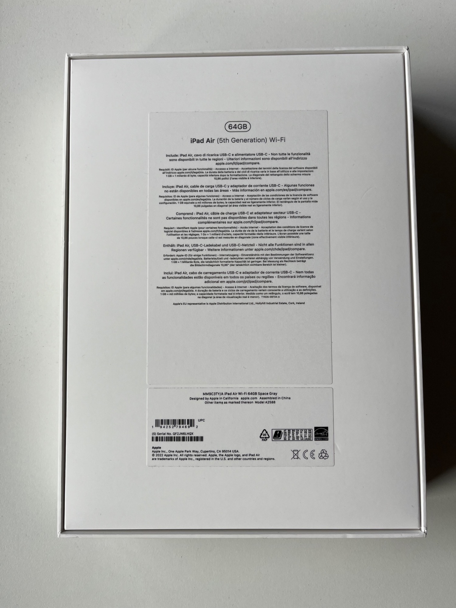 Produktbild Apple iPad Air 2022 (5. Gen) (nur WLAN, 10.90", 64 GB, Space Grey)