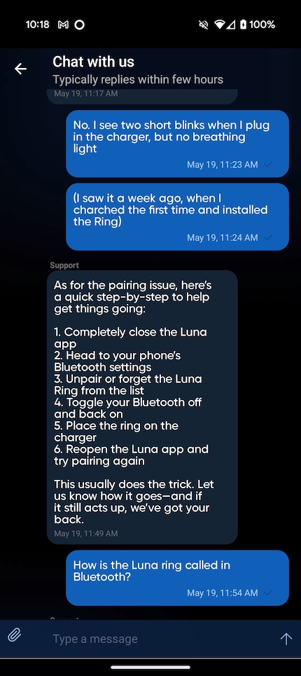 Der Support ist über die App gut und schnell erreichbar.