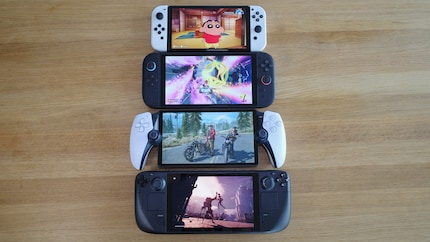Handhelds im Grössenvergleich. Von oben nach unten: Switch OLED, Switch 2, Playstation Portal, Steam Deck.