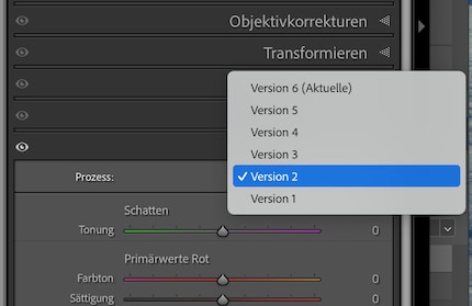 Unter «Kalibrierung» wählst du, mit welchem Prozess Lightroom arbeiten soll.